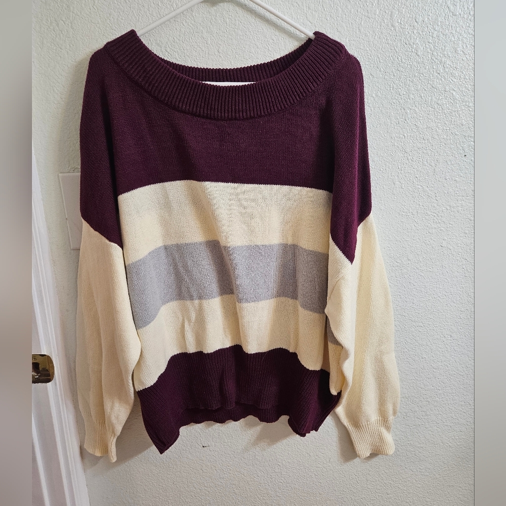 Lucky Brand Women's Colorblock Sweater - Burgundy, Cream, and Gray